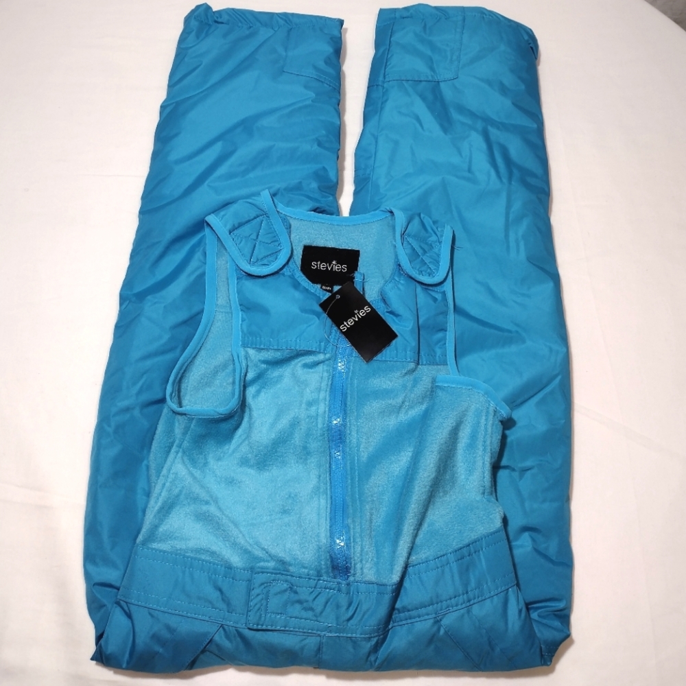 Stevies Aqua Blue Fleece Upper Overall Snow Bibs Ski Pants - Picture 1 of 13